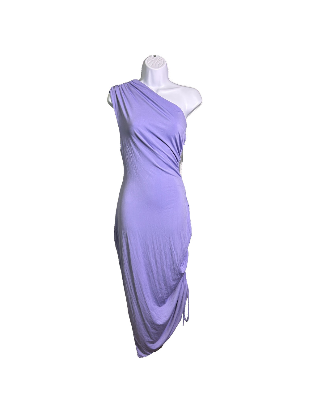 NWT Shades of Rose One Shoulder Rushed Bodycon Midi Dress Womens Medium Lavender